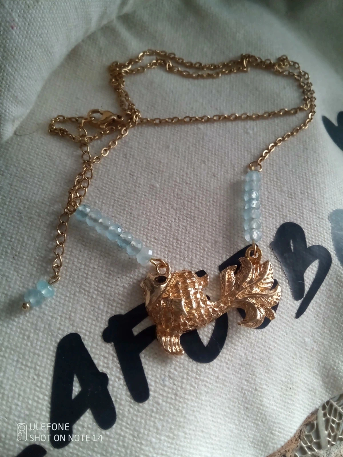 Collier bohème poisson et pierres aigue marine – photo 2